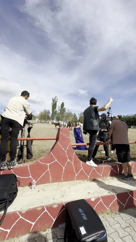 Crew setting up the Steadicam shot at the arena