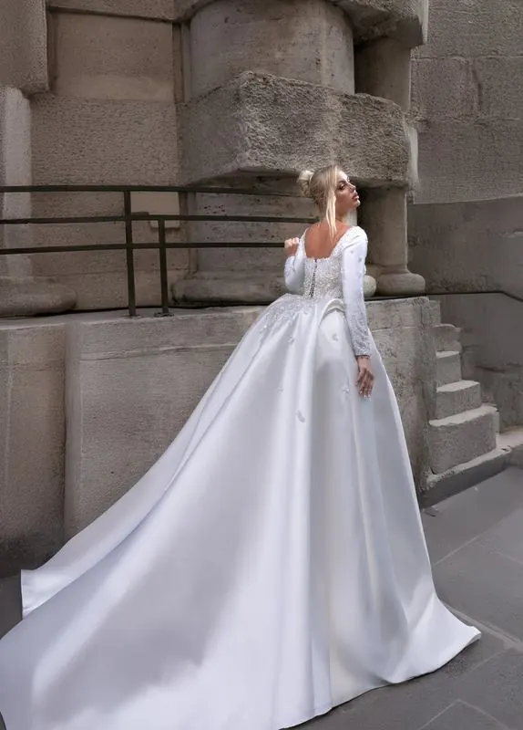 Bridal train on stone steps