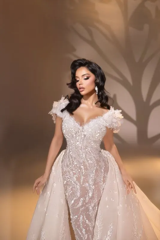 Bridal gown in the studio with tree shadows