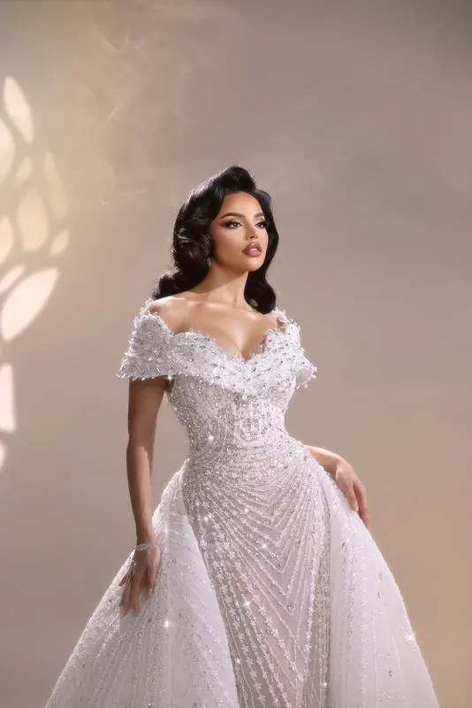 Bridal gown in the studio with tree shadows
