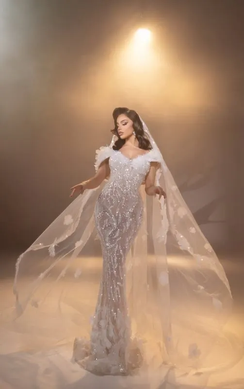 Bridal gown in the studio with tree shadows