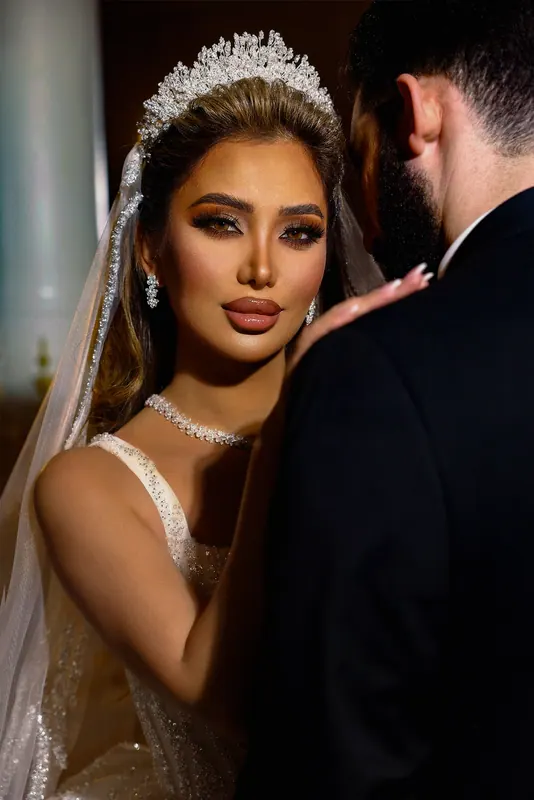 Close portrait of the bride with a crystal tiara