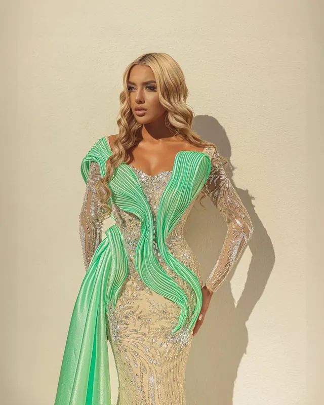 Green sculpted gown