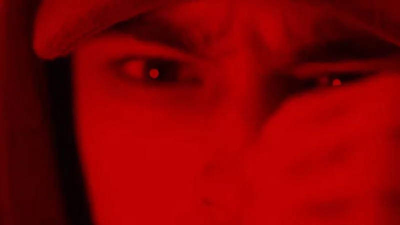 Red close-up of the eyes